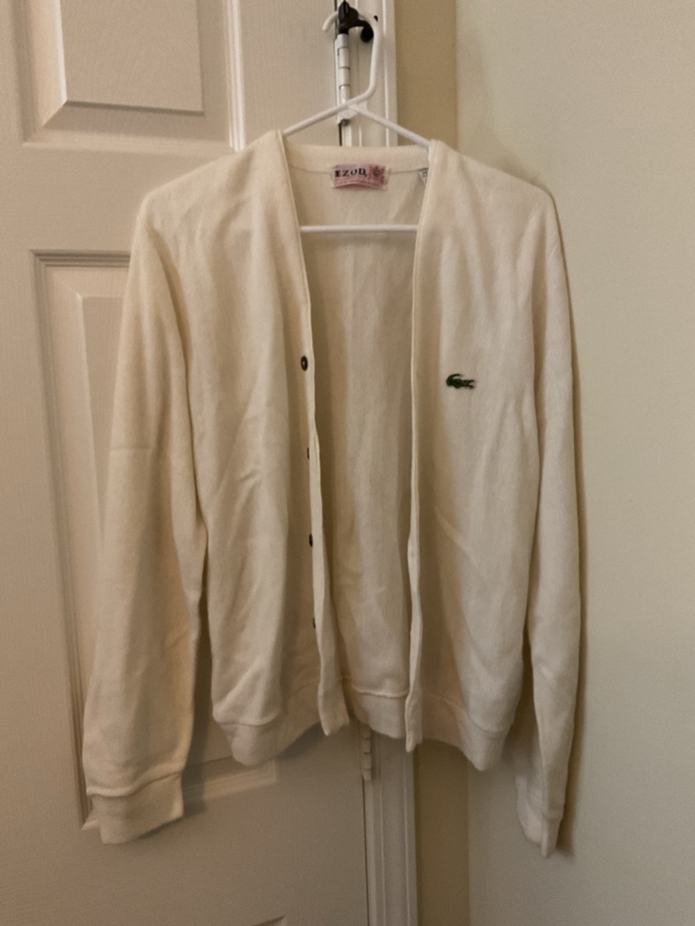 Izod Cream Knit Cardigan with Embroidered Neck Label
